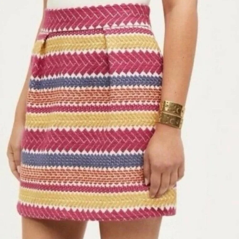 Anthropologie Nomad Morgan Carper Jacquard Skirt Pink Zipper Back Size Small